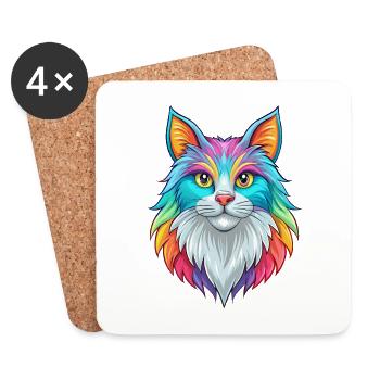 Allemand à poil long race de chat dessin animé Kawaii Animal Pe - Dessous de verre (lot de 4) - blanc - Devant