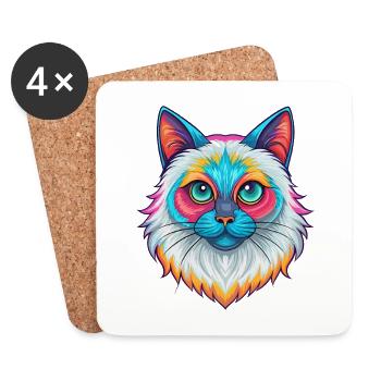 Birma Heilige Katze Rasse Karikatur Kawaii Tier Haustier - Untersetzer (4er-Set) - Weiß - Vorne