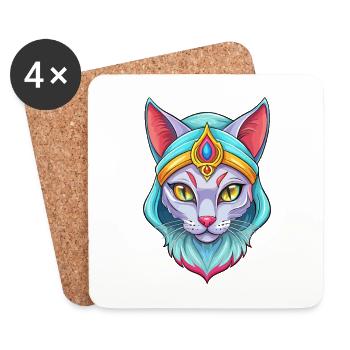 Arabe Mau Chat Race Dessin Animé Kawaii Animal Pet - Dessous de verre (lot de 4) - blanc - Devant