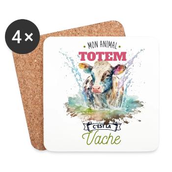 Mon animal totem c'est la vache - Dessous de verre (lot de 4) - blanc - Devant