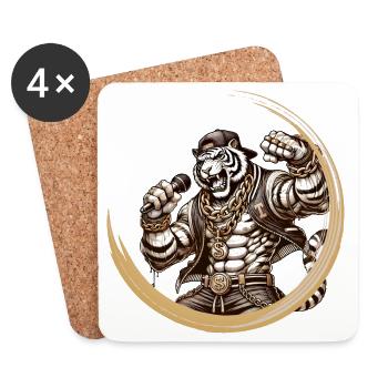 A muscular tiger as a rapper, energy and style - Coasters (set of 4) - white - Front