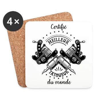 Certifié meilleur tatoueur du monde - Dessous de verre (lot de 4) - blanc - Devant