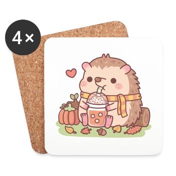 Hérisson mignon aime la citrouille épicée latte automne - Dessous de verre (lot de 4) - blanc - Devant