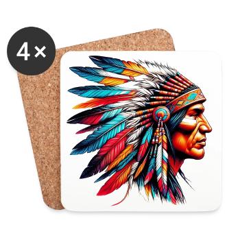 Amérindien Américain - Dessous de verre (lot de 4) - blanc - Devant