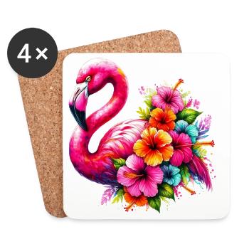 Flamingo decorated with hibiscus flowers - Coasters (set of 4) - white - Front