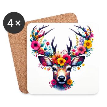 Deer decorated with flower flowers - Coasters (set of 4) - white - Front