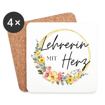 Lehrerin mit Herz! Personalisierbares Design - Untersetzer (4er-Set) - Weiß - Vorne