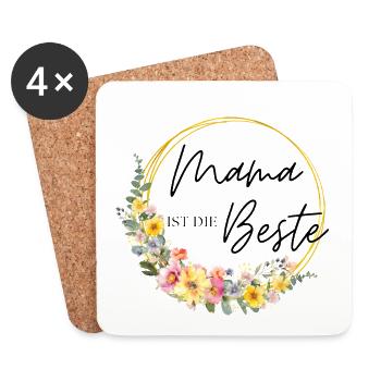Mama ist die Beste! Blumen, bunt, personalisierbar - Untersetzer (4er-Set) - Weiß - Vorne