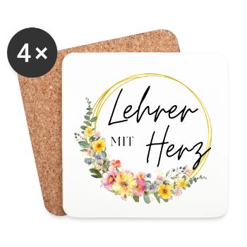 Lehrer mit Herz! Personalisierbares Design - Untersetzer (4er-Set) - Weiß - Vorne