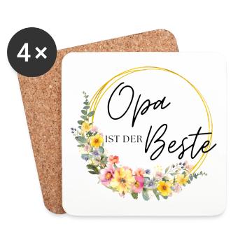 Opa ist der Beste! Blumen, bunt, personalisierbar - Untersetzer (4er-Set) - Weiß - Vorne