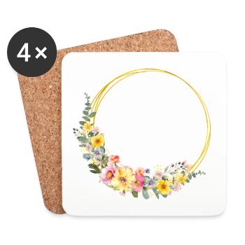 Colorful, flower wreath, customizable - Coasters (set of 4) - white - Front