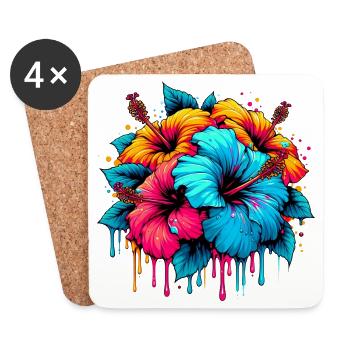 Hibiscus Flowers - Coasters (set of 4) - white - Front
