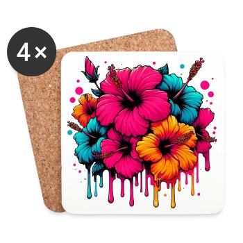 Hibiskusblüten - Untersetzer (4er-Set) - Weiß - Vorne