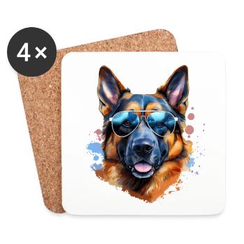 German Shepherd with sunglasses - Coasters (set of 4) - white - Front