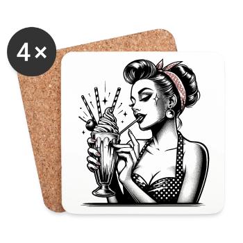 Rockabilly Milchshake Pin Up Girl Geschenk - Untersetzer (4er-Set) - Weiß - Vorne