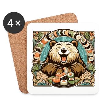 Sushi Bär glücklich süß Maki Geschenk - Untersetzer (4er-Set) - Weiß - Vorne
