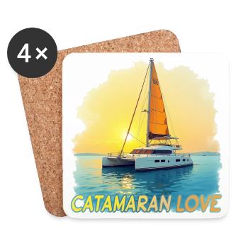 Catamaran Love, Sea, Sailing, Captain, Cat, Cat - Coasters (set of 4) - white - Front