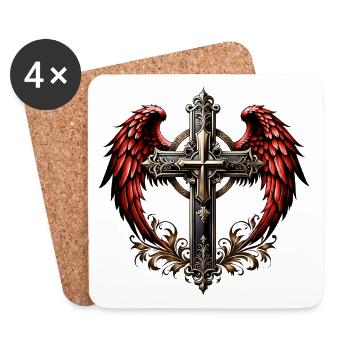 Élégante croix artistique décorative avec des ailes. - Dessous de verre (lot de 4) - blanc - Devant