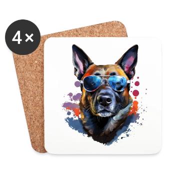 Malinois mit Sonnenbrille - Untersetzer (4er-Set) - Weiß - Vorne