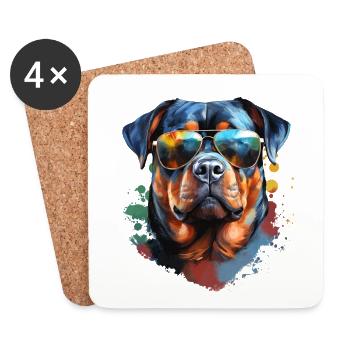 Rottweiler mit Sonnenbrille - Untersetzer (4er-Set) - Weiß - Vorne