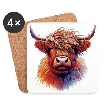 Scottish Highland Cow - Coasters (set of 4) - white - Front