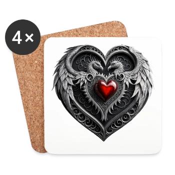Coeur en argent avec des ailes. - Dessous de verre (lot de 4) - blanc - Devant