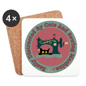 Katze an Nähmaschine Retro - Untersetzer (4er-Set) - Weiß - Vorne