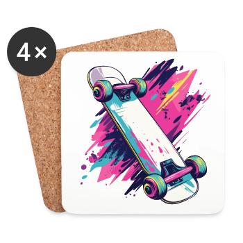 Skateboard Skater Skateboarden 90s 80s Retro - Untersetzer (4er-Set) - Weiß - Vorne