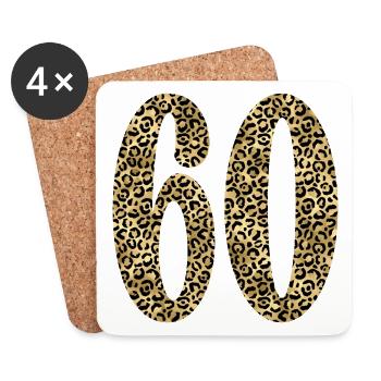 60th Birthday - Number 60 Leopard Print - Coasters (set of 4) - white - Front