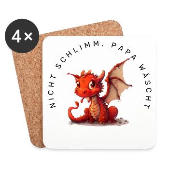 Nicht schlimm, Papa wäscht (Drache) - Untersetzer (4er-Set) - Weiß - Vorne