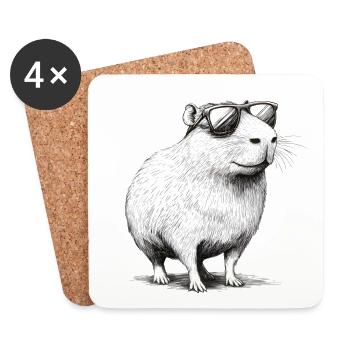 Capybara Nagetier mit Sonnenbrille Tier Geschenk - Untersetzer (4er-Set) - Weiß - Vorne