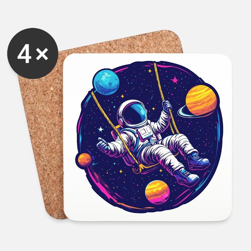 Astronaut mit Schaukel im Weltall - Untersetzer (4er-Set) - Weiß