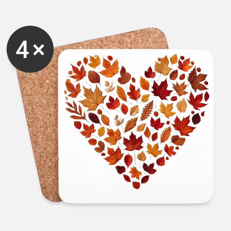herbstliches Herz, gestaltet aus buntem Herbstlaub - Untersetzer (4er-Set) - Weiß
