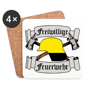 Emblème de la brigade des pompiers volontaires - Dessous de verre (lot de 4) - blanc - Devant