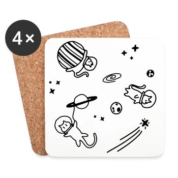 L’univers des chats | Univers des chats | Dessin au trait d’esquisse - Dessous de verre (lot de 4) - blanc - Devant