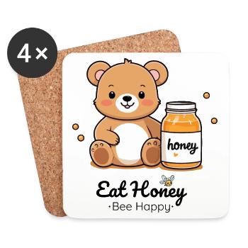 Cuddly bear with honey jar - Coasters (set of 4) - white - Front