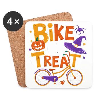 Halloween Bike or Treat Illustration - Coasters (set of 4) - white - Front