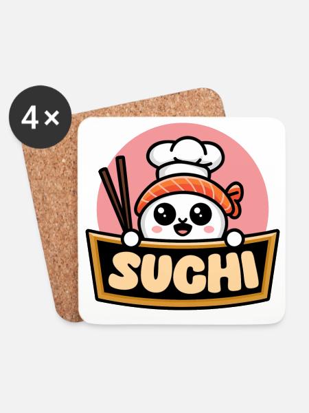 Kawaii Sushi Chef: Lustiges Sushi - Untersetzer (4er-Set) - Weiß