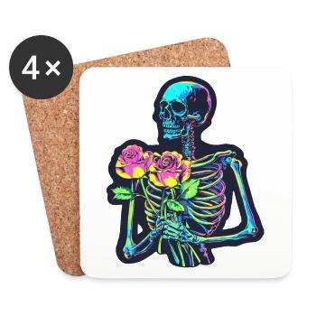 Squelette psychédélique avec des roses Halloween - Dessous de verre (lot de 4) - blanc - Devant