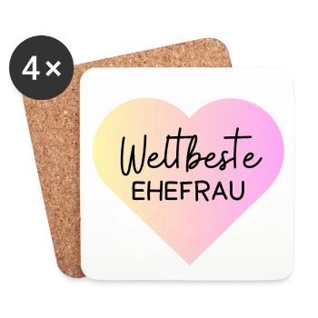 Weltbeste Ehefrau! Herz, personalisierbar - Untersetzer (4er-Set) - Weiß - Vorne