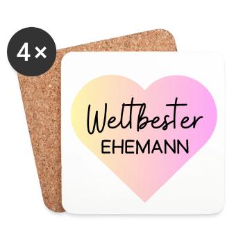 Weltbester Ehemann! Herz, personalisierbar - Untersetzer (4er-Set) - Weiß - Vorne