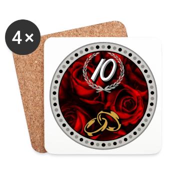 Tenth anniversary ring roses - Coasters (set of 4) - white - Front