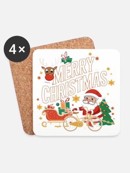Frohe Weihnachten Rentier und Weihnachtsmannszene - Untersetzer (4er-Set) - Weiß