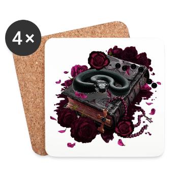 Bücher Design, Schlangen, Rosenblüten - Untersetzer (4er-Set) - Weiß - Vorne