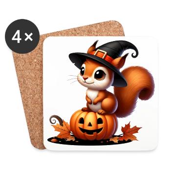 niedliches Halloween-Eichhörnchen:Süßer Gruselspaß - Untersetzer (4er-Set) - Weiß - Vorne