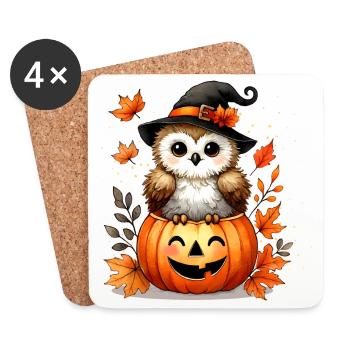 Halloween-Eule im Kürbis:herbstlicher Gruselspaß - Untersetzer (4er-Set) - Weiß - Vorne