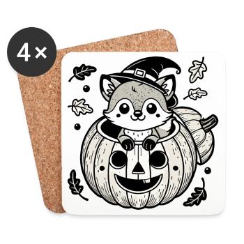 Renard d’Halloween dans la citrouille : un plaisir effrayant et sucré - Dessous de verre (lot de 4) - blanc - Devant