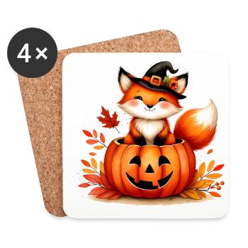 Renard d’Halloween dans la citrouille : un plaisir effrayant et sucré - Dessous de verre (lot de 4) - blanc - Devant