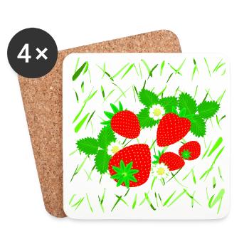 Fraises de différentes tailles - Dessous de verre (lot de 4) - blanc - Devant