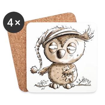 Little Night Owl Owl - Coasters (set of 4) - white - Front